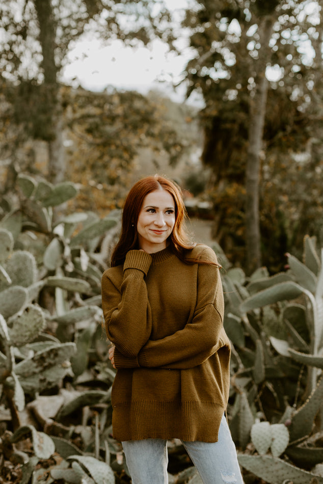 Chunky Knit Oversized Sweater Top (olive)