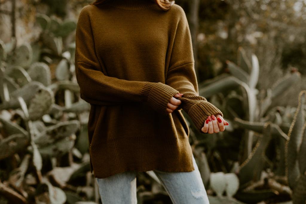 Chunky Knit Oversized Sweater Top (olive)
