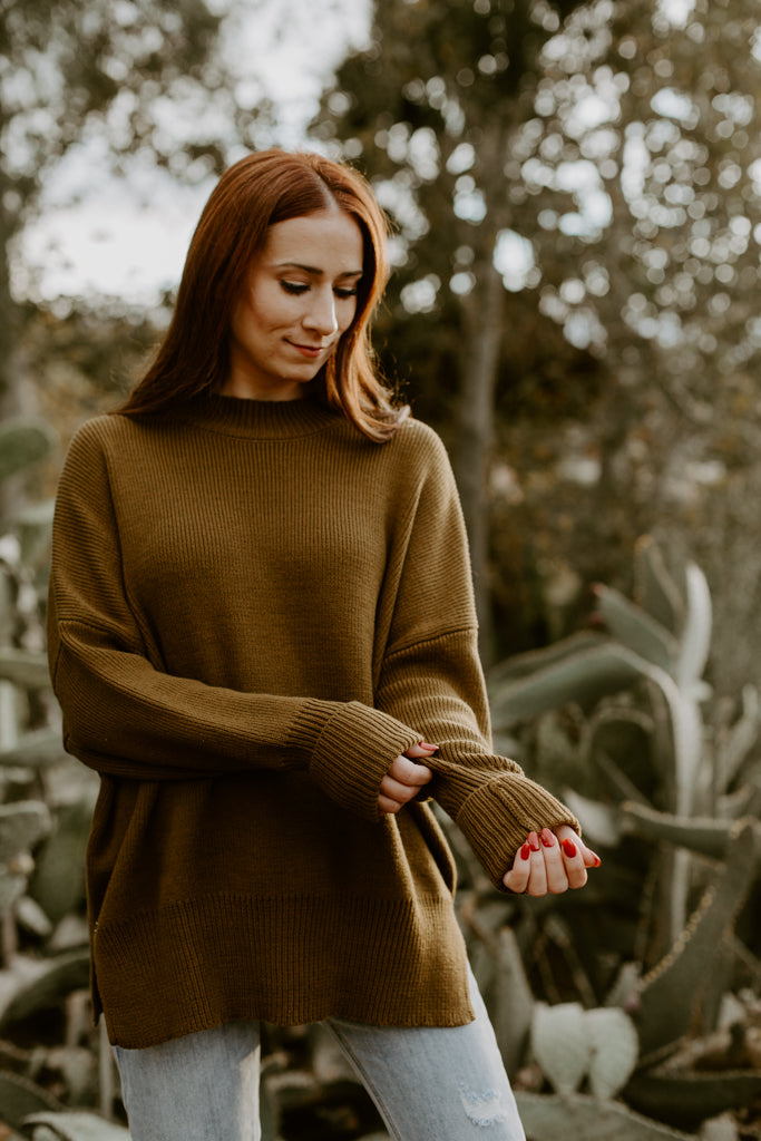 Chunky Knit Oversized Sweater Top (olive)