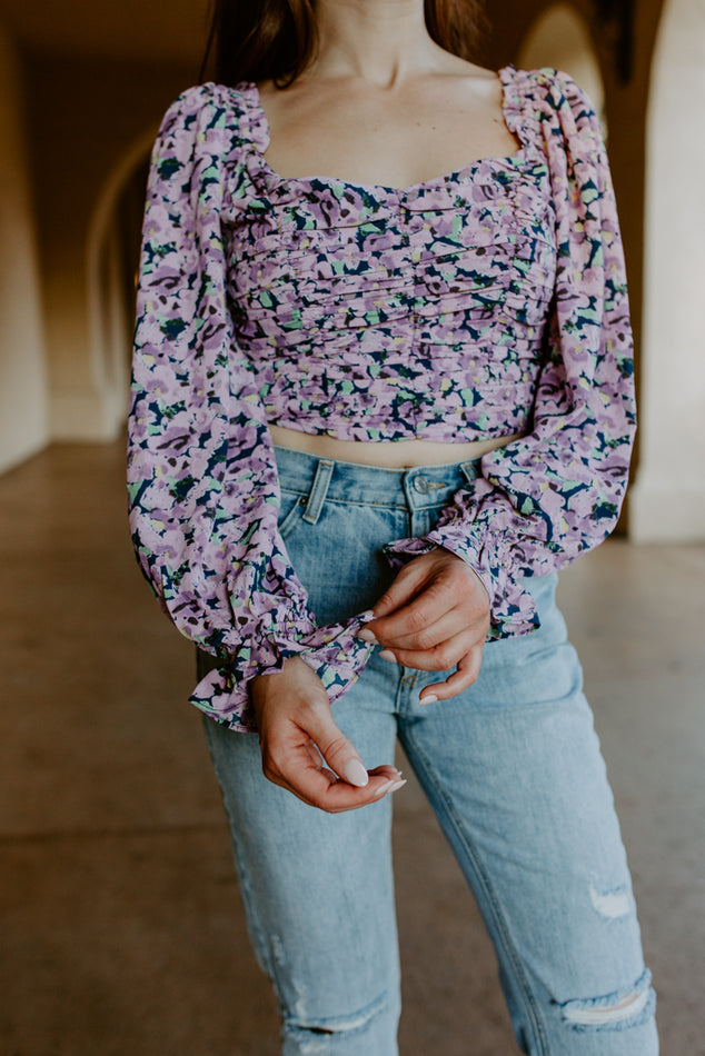 Ruched Floral Crop Top