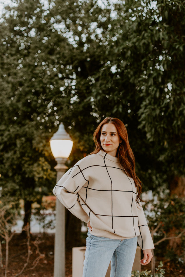 Cream Grid Pattern Sweater