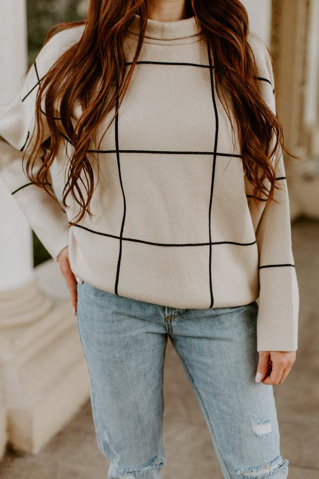 Cream Grid Pattern Sweater
