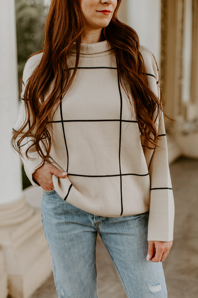 Cream Grid Pattern Sweater