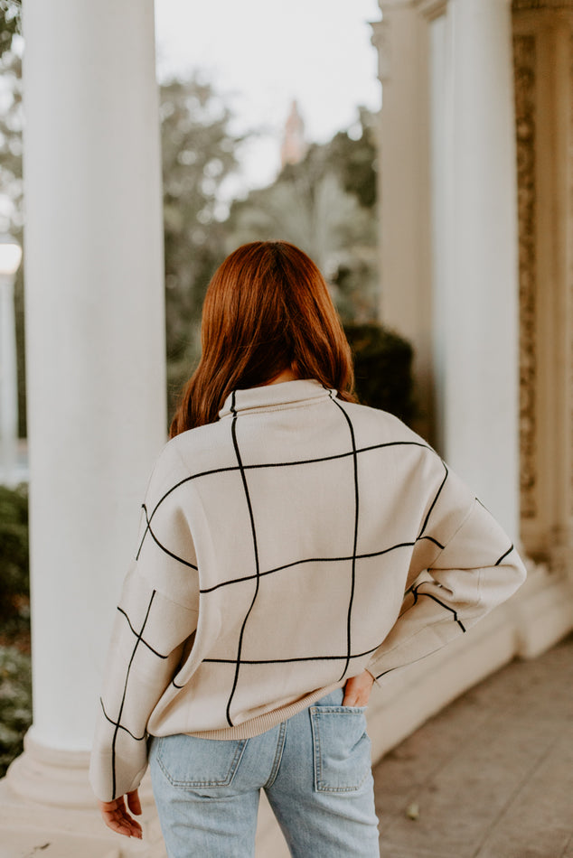 Cream Grid Pattern Sweater