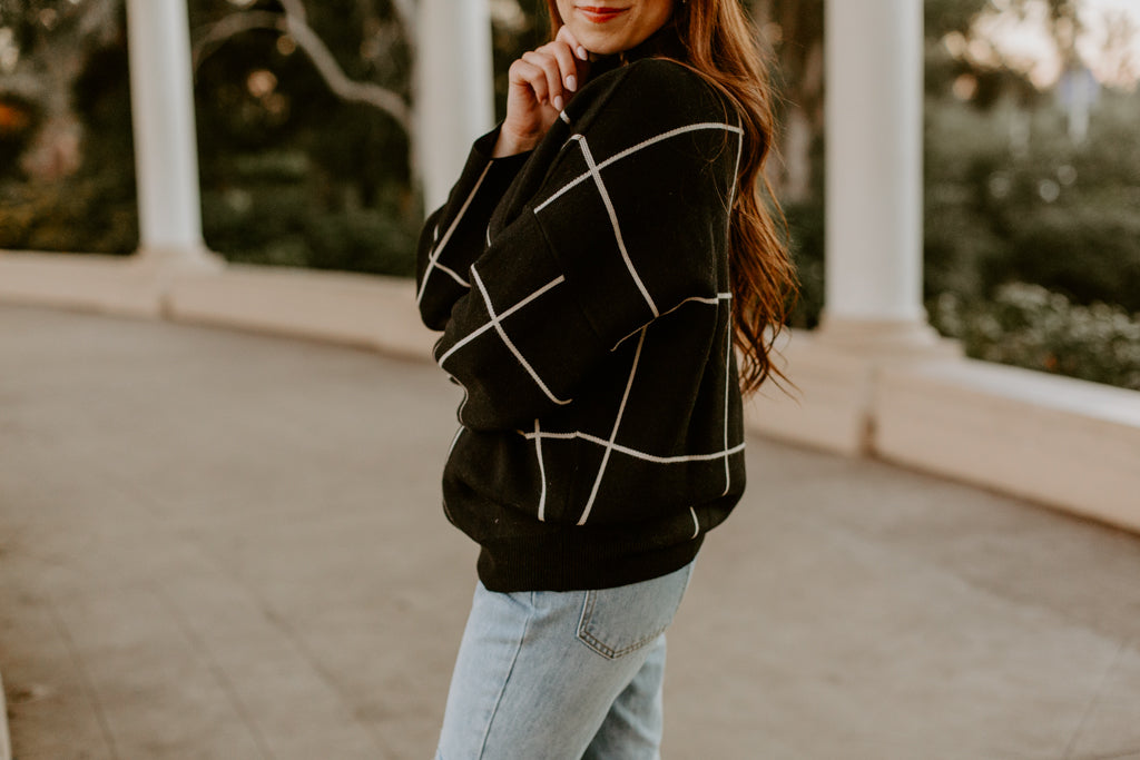 Black Grid Pattern Sweater