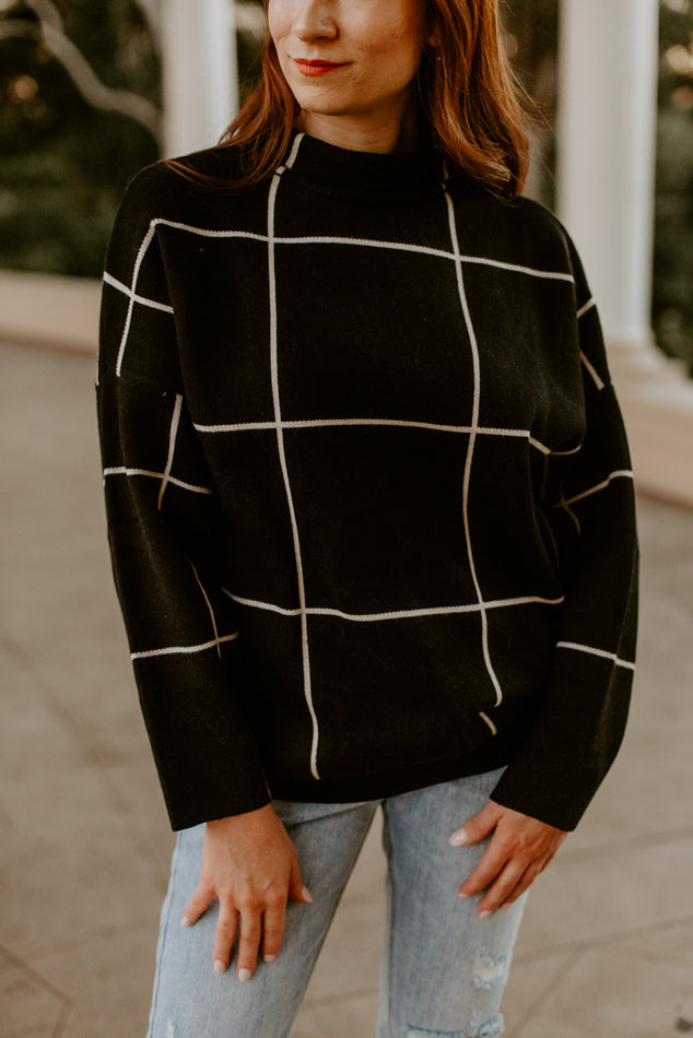 Black Grid Pattern Sweater
