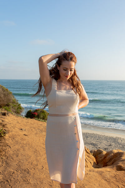 Oatmeal Button Down Midi Skirt
