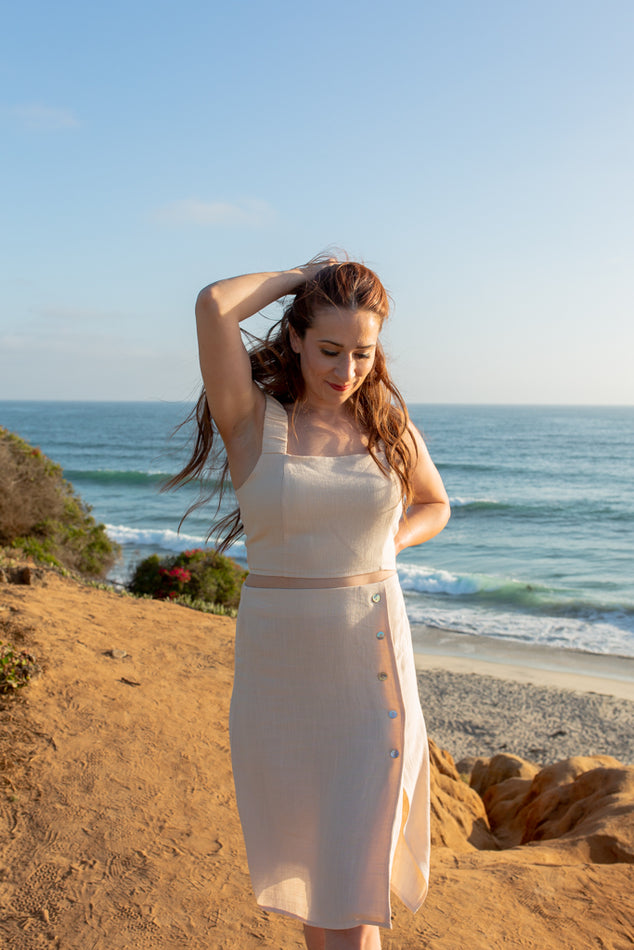 Oatmeal Button Down Midi Skirt