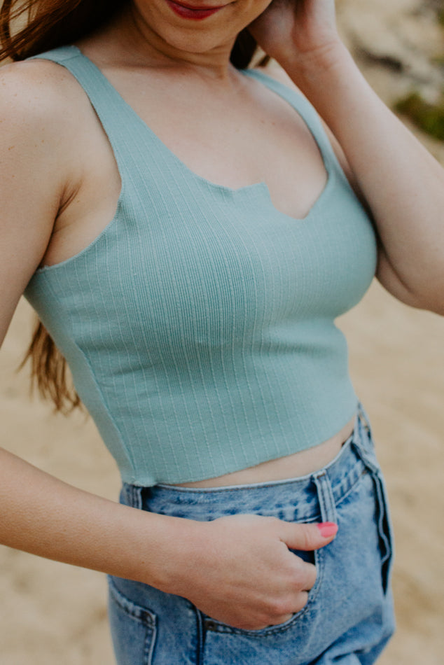 Ribbed Crop Knit Top Sage