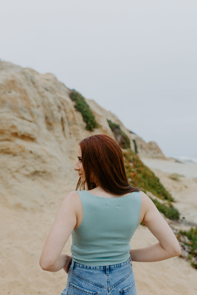 Ribbed Crop Knit Top Sage