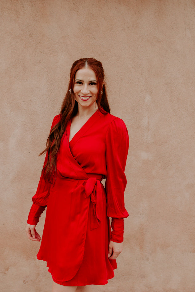 Red V-Neck Rayon Dress