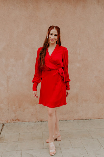 Red V-Neck Rayon Dress