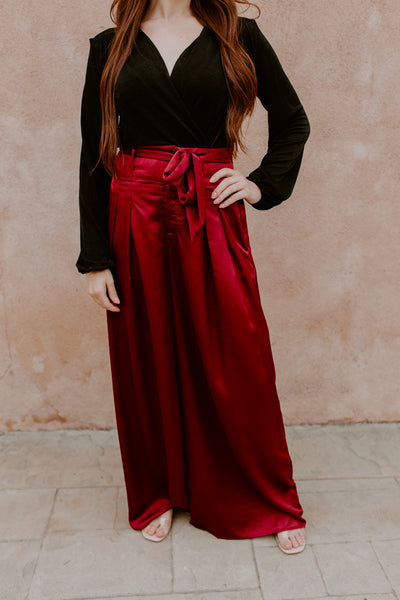 Burgundy Waist Tie Pant