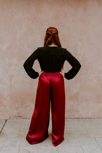 Burgundy Waist Tie Pant