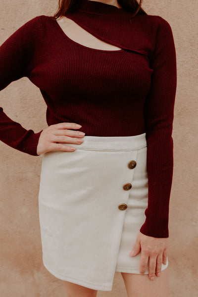 Faux Suede Button Mini Skirt