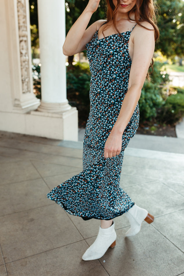 Black Floral Midi Dress