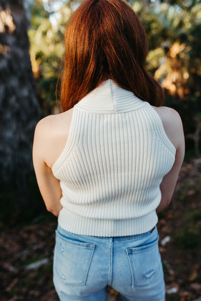 Ribbed Sweater Weaved Crop Top Cream