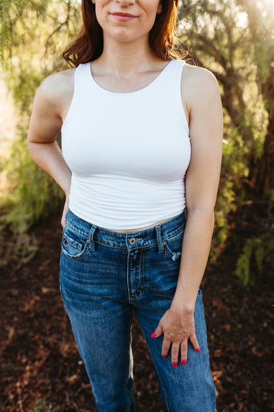 High Neck Cropped Tank White