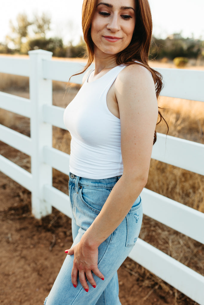 High Neck Cropped Tank White