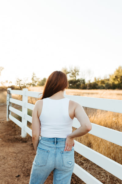 High Neck Cropped Tank White