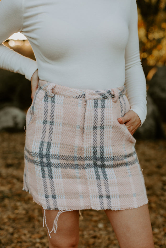 Checkered Jacquard Fabric With Side Pockets Skirt