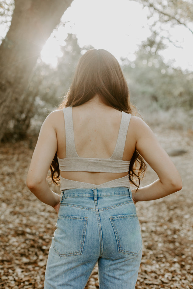 Knit Rayon Span Ribbed Tank Square Neck Open Back Bodysuit