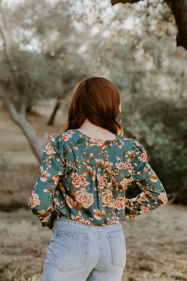 Floral Long Sleeve Deep V Bodysuit